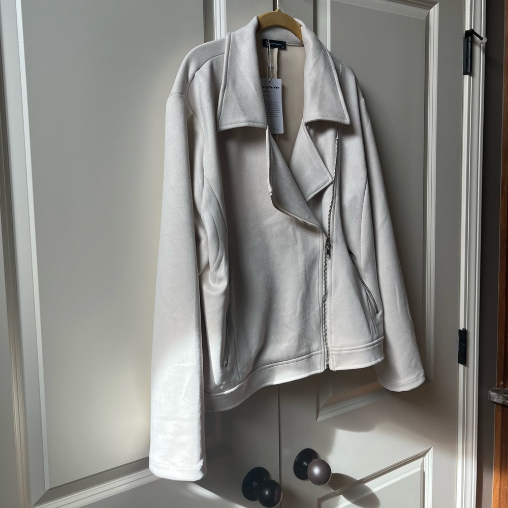 NEW cream-colored faux-suede moto jacket Vegan Jacket size XL - Picture 5 of 8